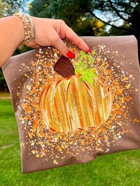 Hand-Painted Pumpkin Comfort Colors Tshirt Orange & Brown Fall Graphic Small-XL